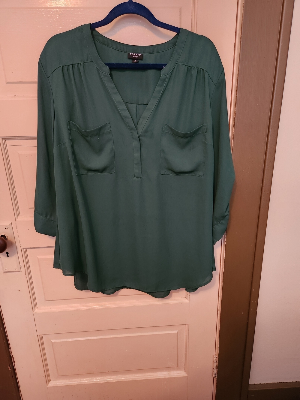 torrid Teal-Green Split V-Neck Tunic with Patch Pockets